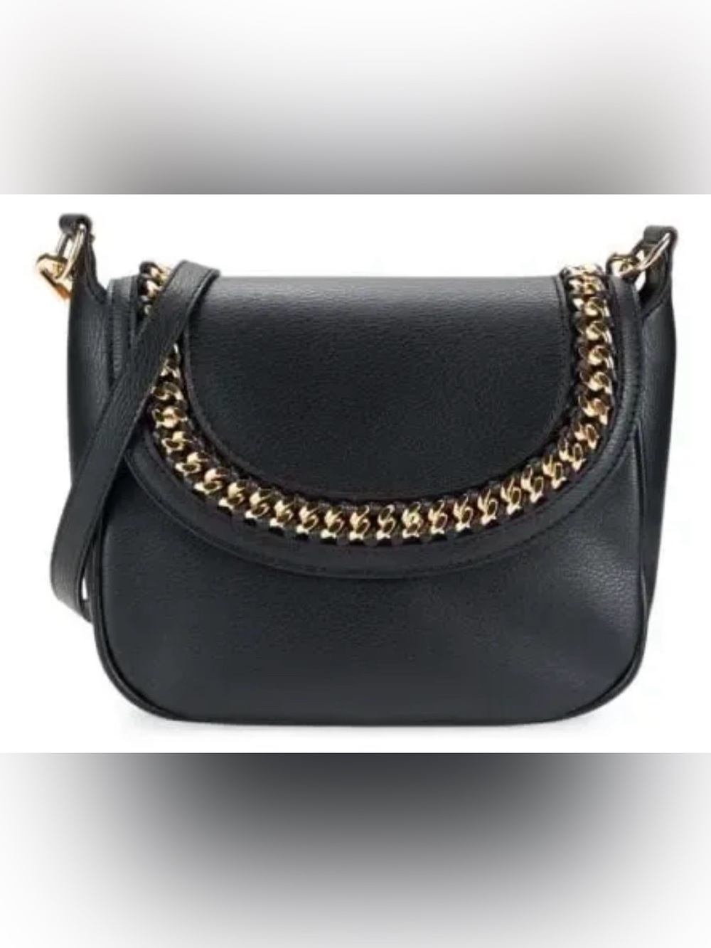 BCBGeneration Black Pebbled Faux Leather Gold Chain Crossbody Saddle Bag